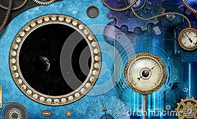 Fantasy Steampunk Spaceship Time Machine Stock Photo