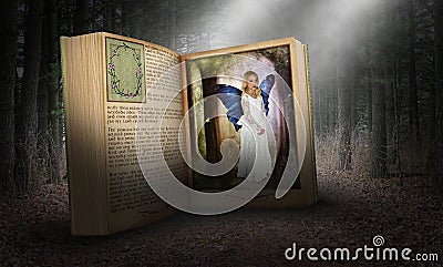 Fantasy Story Book, Imagination, Peace, Nature, Spiritual Rebirth Stock Photo