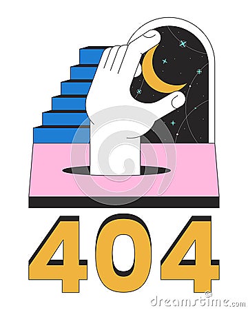 Fantasy surreal night error 404 flash message Vector Illustration