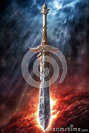 Fantasy, Sword of Light, Symbol.Generative AI Stock Photo