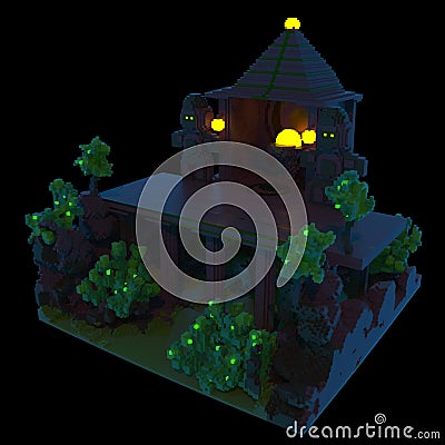 Fantasy temple - 3d night scene Stock Photo