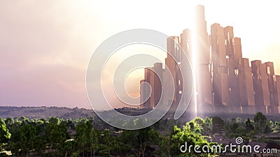 Fantasy Temple In Sunset Landscape Stock Photo