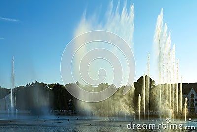 Fantasy themed amusement park Efteling. Unusual fountains with fire Editorial Stock Photo