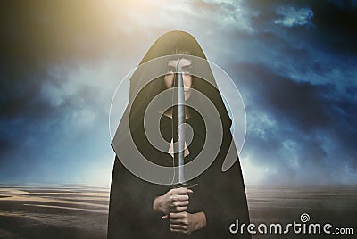 Fantasy thief and dramatic landscape Stock Photo