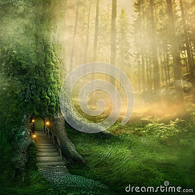 Fantasy tree house Stock Photo