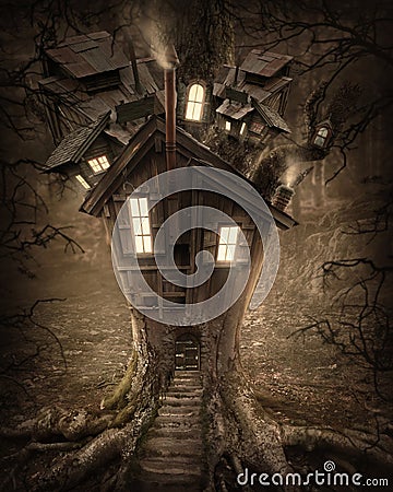 Fantasy tree house Stock Photo