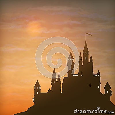 Fantasy Vector Castle Moonlight Sky Vector Illustration