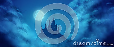 Fantasy Vector Castle Moonlight Sky Vector Illustration