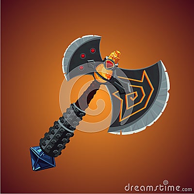 Fantasy viking axe. Magic weapon. Game design concept. Vector Illustration