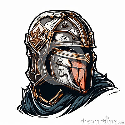 Fantasy Warrior Helmet Illustration: Dark, White, And Bronze Cartoon Illustration