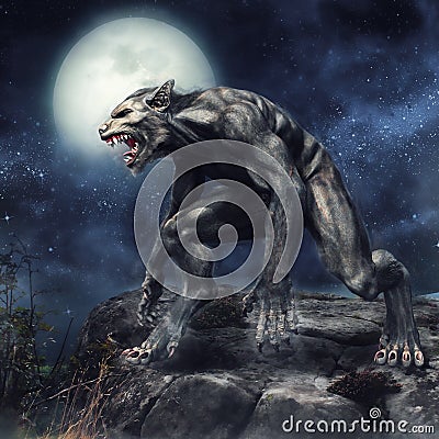 Werewolf standing on a cliff Stock Photo