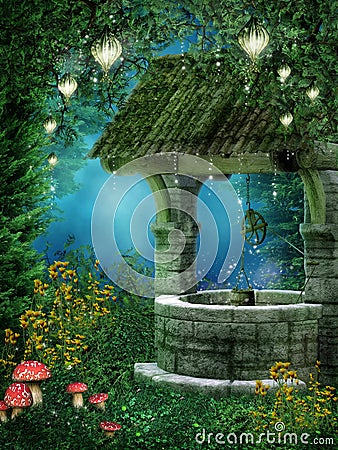 Fantasy wishing well Stock Photo