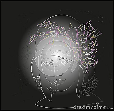 A fantasy woman portrait in abstract and pop art styles. Conceptual abstract painting . Digital vector graphics Vector Illustration