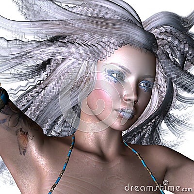 Fantasy woman with white hair Cartoon Illustration