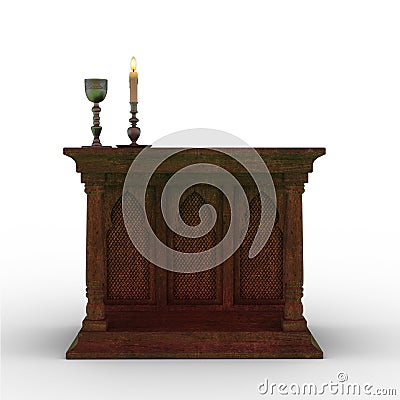 Fantasy wooden altar isolated on white Stock Photo