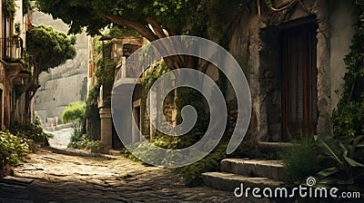 Fantasy World Alley: Vray Style With Detailed Foliage And 19th Century Aesthetic Stock Photo