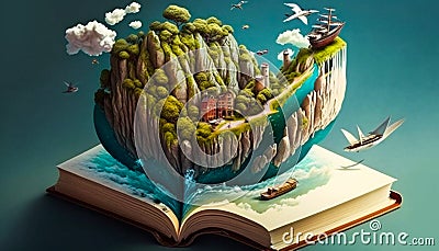 Fantasy world flying out of the book Stock Photo