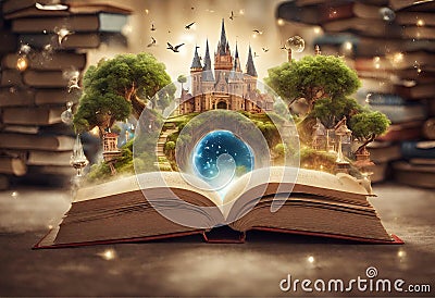 From Text to Art: The Journey of Imagination Reading Sparks Creativity: A Visual Tale of Books Stock Photo