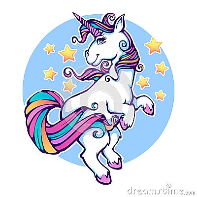 Fantasy world, rainbow unicorn Vector Illustration