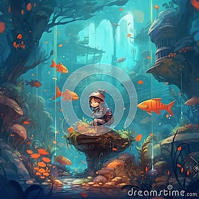 Fantasy world under water Stock Photo