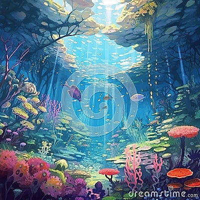 Fantasy world under water Stock Photo