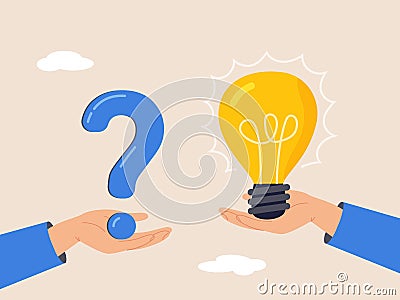 FAQ concept. Question and answer, solving problem or business solution, ask for reply or idea to solve difficulty and Vector Illustration