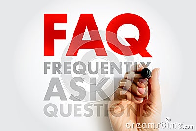 FAQ - Frequently Asked Questions list is often used in articles, websites, email lists, and online forums, acronym text concept Stock Photo