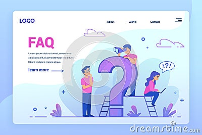 FAQ landing page. Online customer support service. Frequently asked questions concept. Website interface design with Vector Illustration