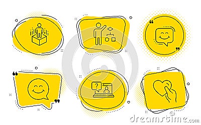 Smile face, Algorithm and Augmented reality icons set. Faq, Smile chat and Hold heart signs. Vector Vector Illustration