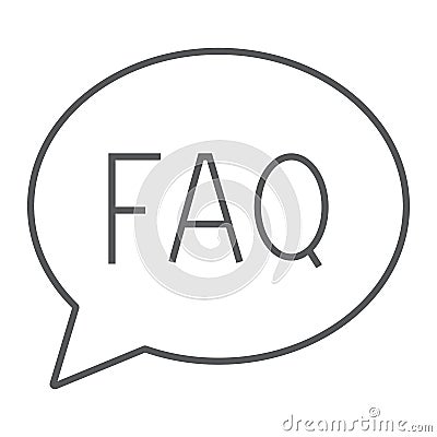 Faq thin line icon, speech and bubble, button sign Vector Illustration