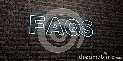 FAQS -Realistic Neon Sign on Brick Wall background - 3D rendered royalty free stock image Stock Photo