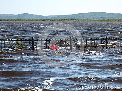 Far East of Russia. Amur river. Flooding in the Khabarovsk Territory. Stock Photo