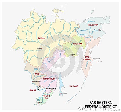 Far eastern administrative districts and political vector map, Russia Vector Illustration