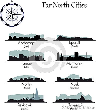 Far north cities collection Vector Illustration
