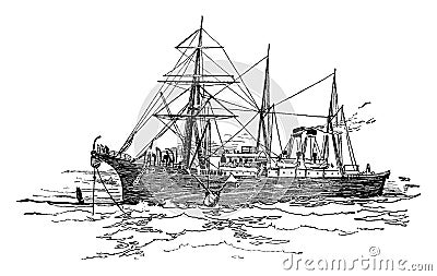 The Faraday Laying the Atlantic Cable, vintage illustration Vector Illustration