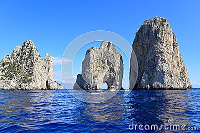 Faraglioni - three famous rocks, Capri island - Italy Stock Photo