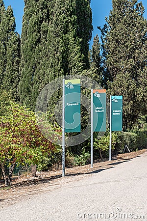 Farewell banners when leaving the park at Bet She`arim in Kiryat Tivon, Israel Editorial Stock Photo