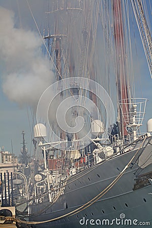 Farewell to the `Elcano` school vessel. Editorial Stock Photo