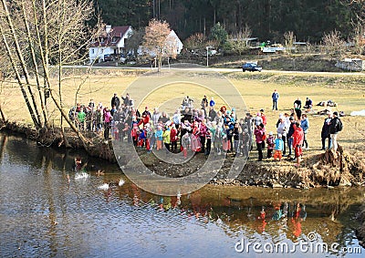 Farewell to winter and spring welcoming - throwing sprigs Editorial Stock Photo