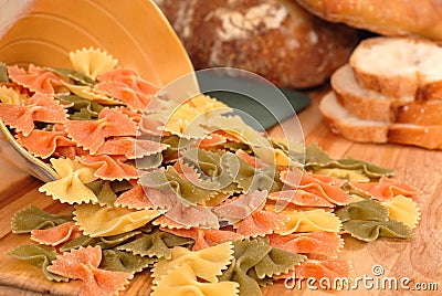 Farfalle pasta with bread Stock Photo