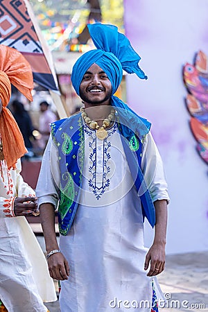 Punjabi sikh performing bhangra dance at surajkund craft fair Editorial Stock Photo
