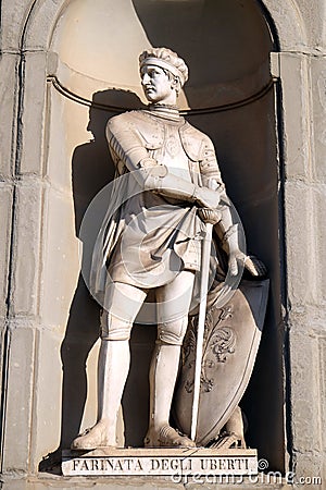 Farinata degli Uberti, statue in the Niches of the Uffizi Colonnade in Florence Stock Photo