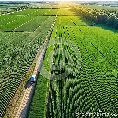 Farm agricultural beautiful Nature photorealistic top view horizontal Cartoon Illustration