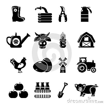 Farm agricultural icons set, simple style Vector Illustration