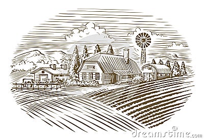 Farm. Agriculture, farming sketch vintage vector Vector Illustration
