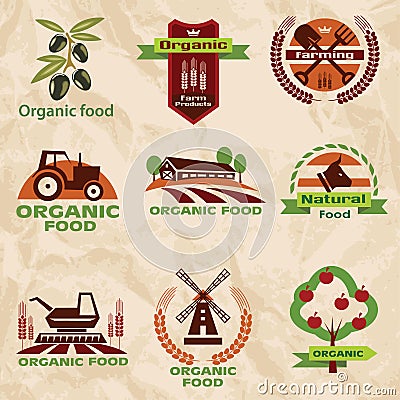 Farm, agriculture icons, labels collection Vector Illustration