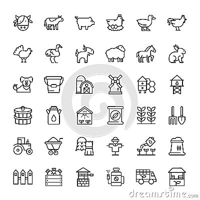 Farm and agriculture 36 outline icons Vector Illustration