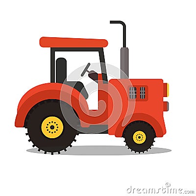 Farm Agriculture Red Tractor Vector illustration.Cartoon flat tractor design. Vector Illustration