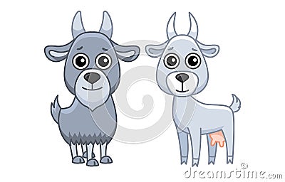 Farm animal for children coloring book. Vector illustration of goats cuple in a cartoon style Vector Illustration