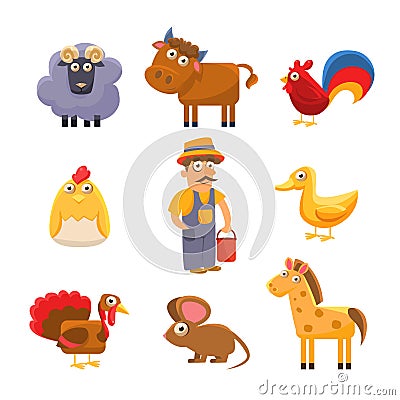 Farm Animal Collection. Colourful Vector Vector Illustration